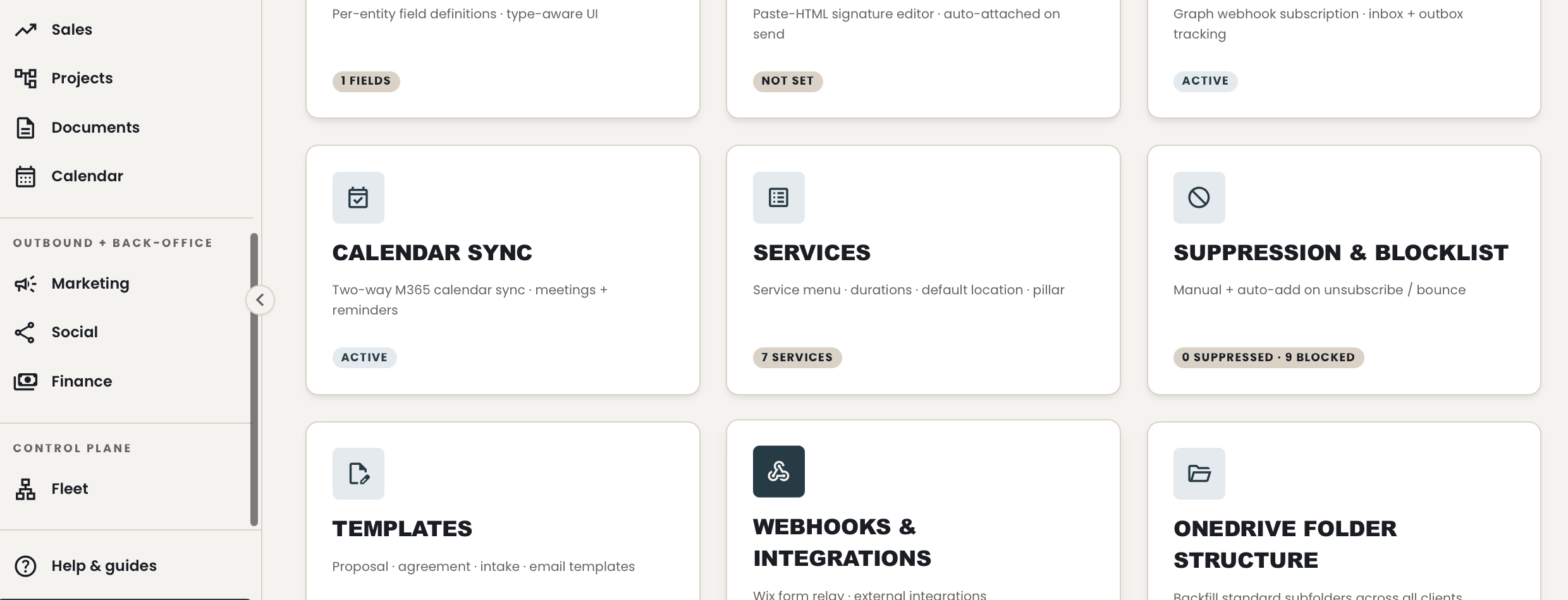 HelmOS business operations settings and integrations